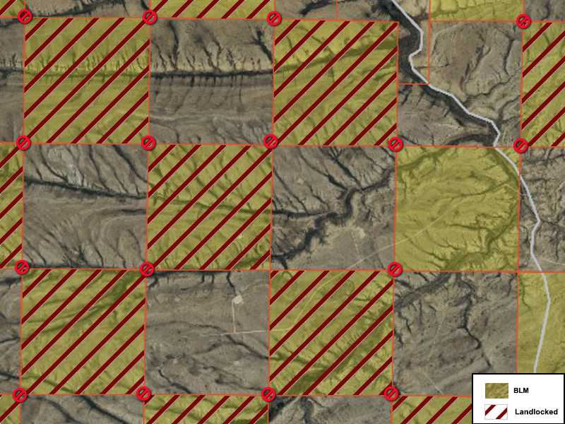 A map showing the alternating checkerboard pattern of public and private land ownership.