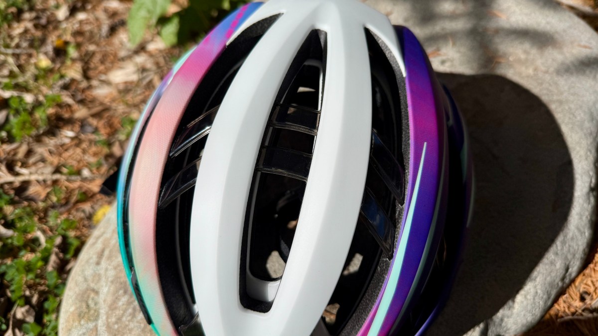 Close-up detail of the internal Spherical technology layers within the Giro Aries helmet.