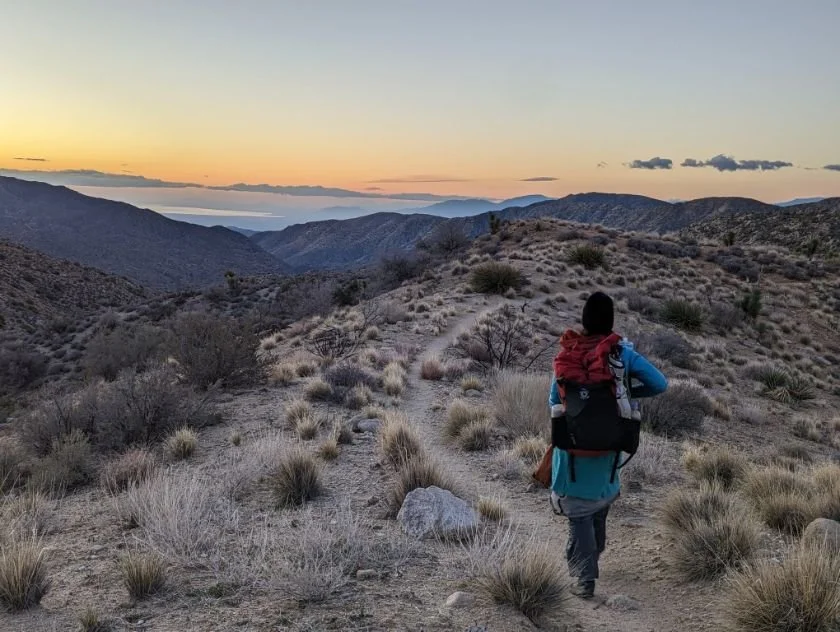 Sunrise light hitting a desert ridge looking east toward the Salton Sea.