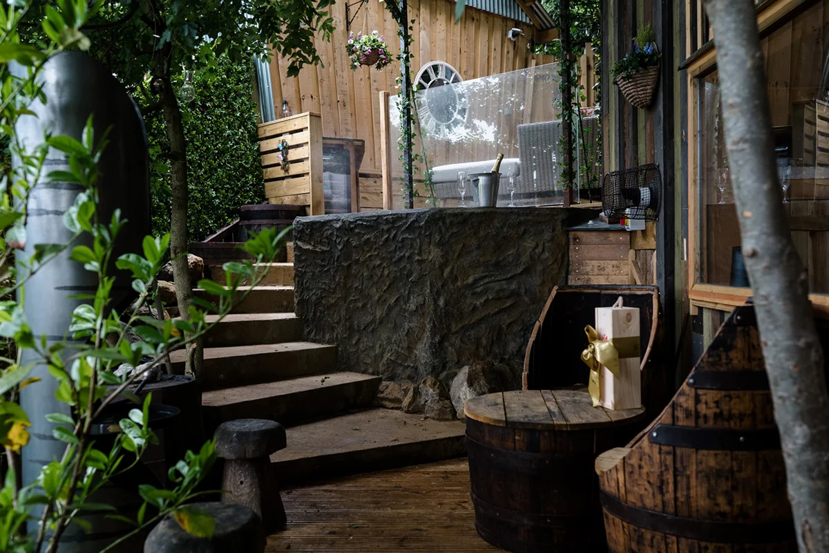 A whimsical, hobbit-style treehouse dwelling in the Kent forest.