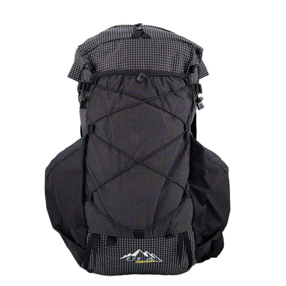 A black ULA Circuit thru-hiking backpack shown in profile.