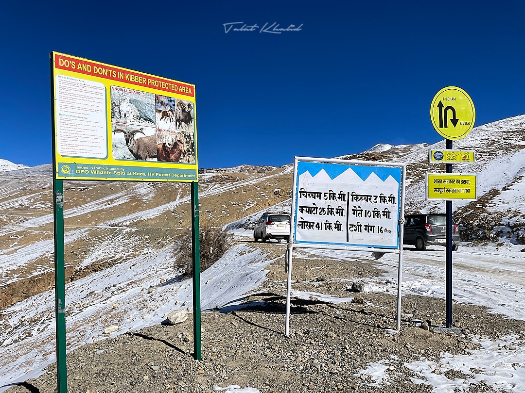 An official wildlife sanctuary notice board in Spiti Valley outlining safety and conservation rules.
