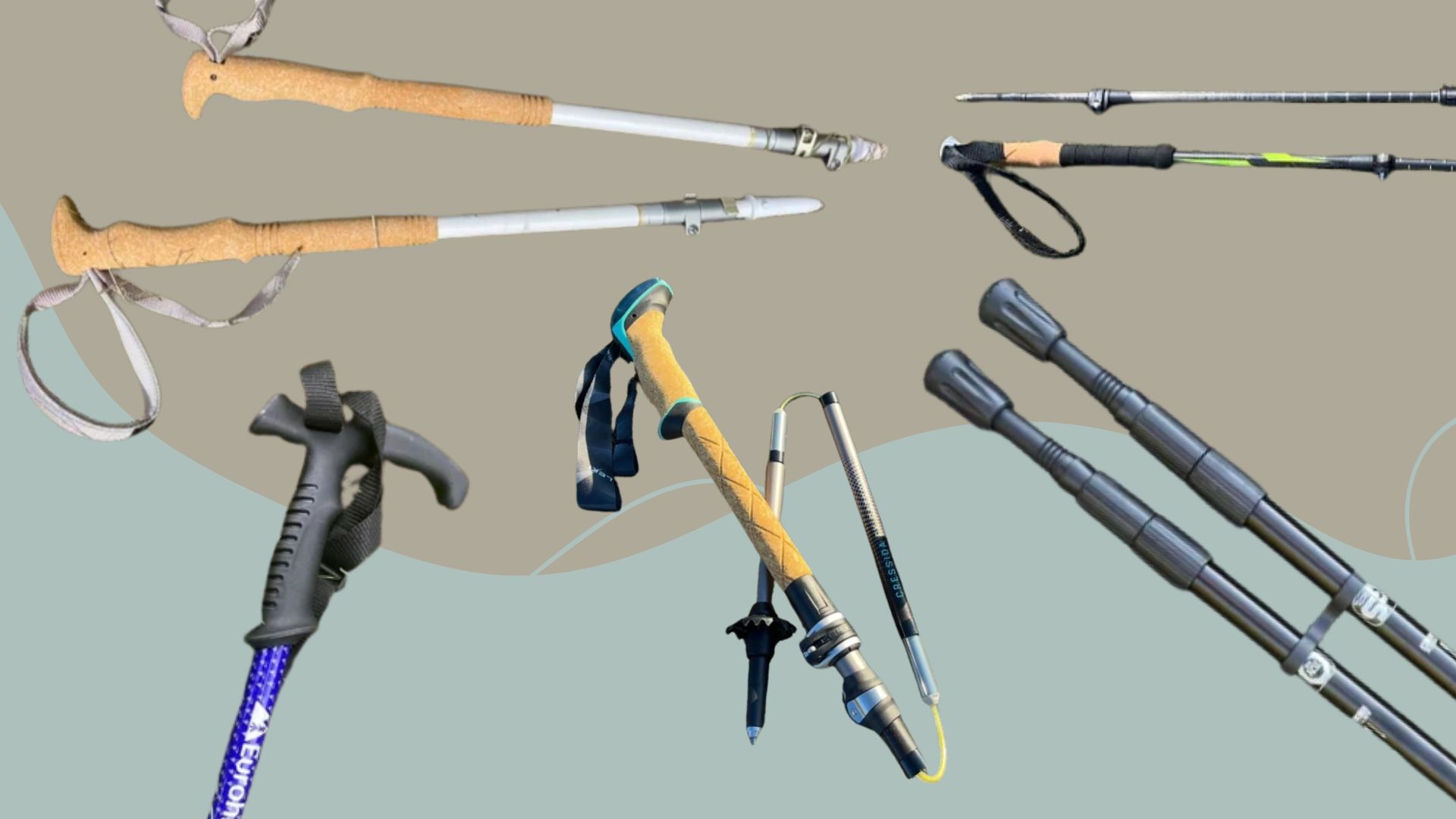 A collection of various high-quality trekking poles highlighting different designs